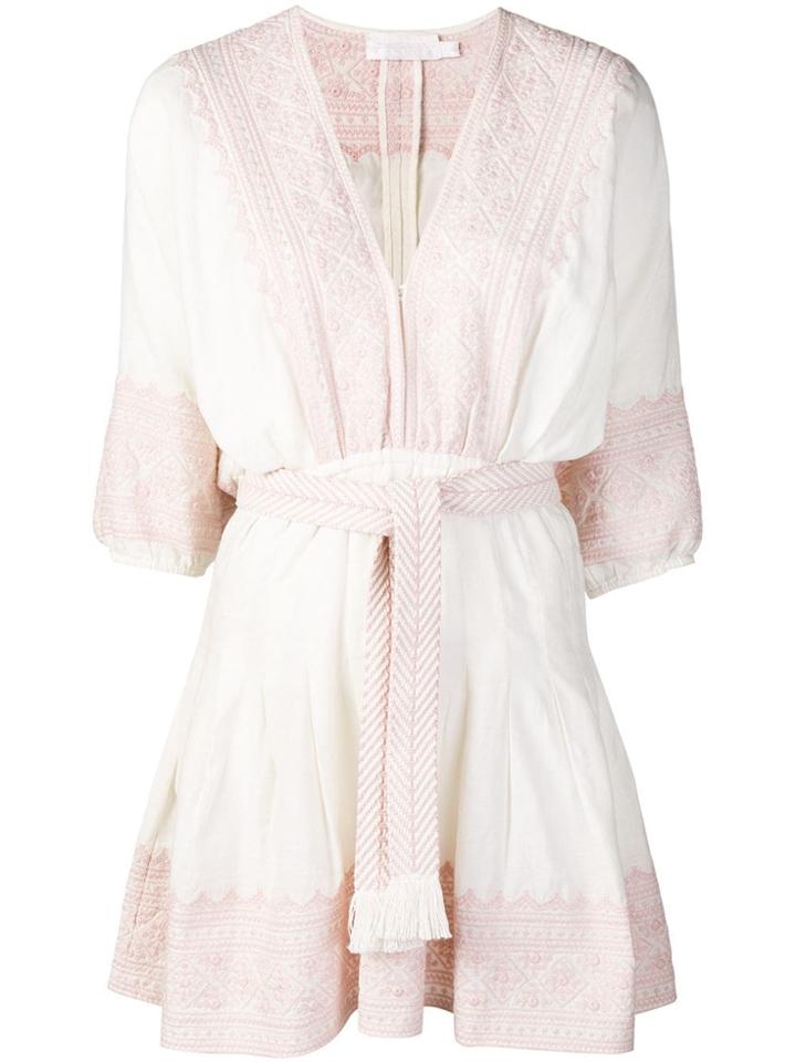 Zimmermann Embroidered Belted Dress - White