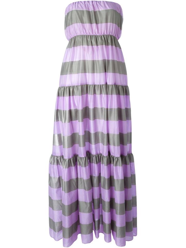 Erika Cavallini Semi Couture Striped Strapless Long Dress