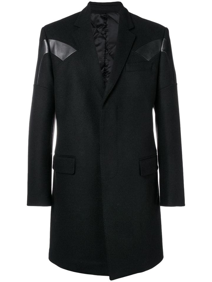 Les Hommes Leather Insert Midi Coat - Black