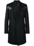 Les Hommes Leather Insert Midi Coat - Black