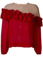 L'autre Chose Ruffled Trim Longsleeved Blouse - Red