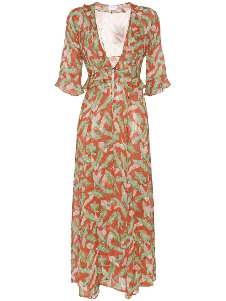 We Are Leone Leaf Print Maxi Robe - Red