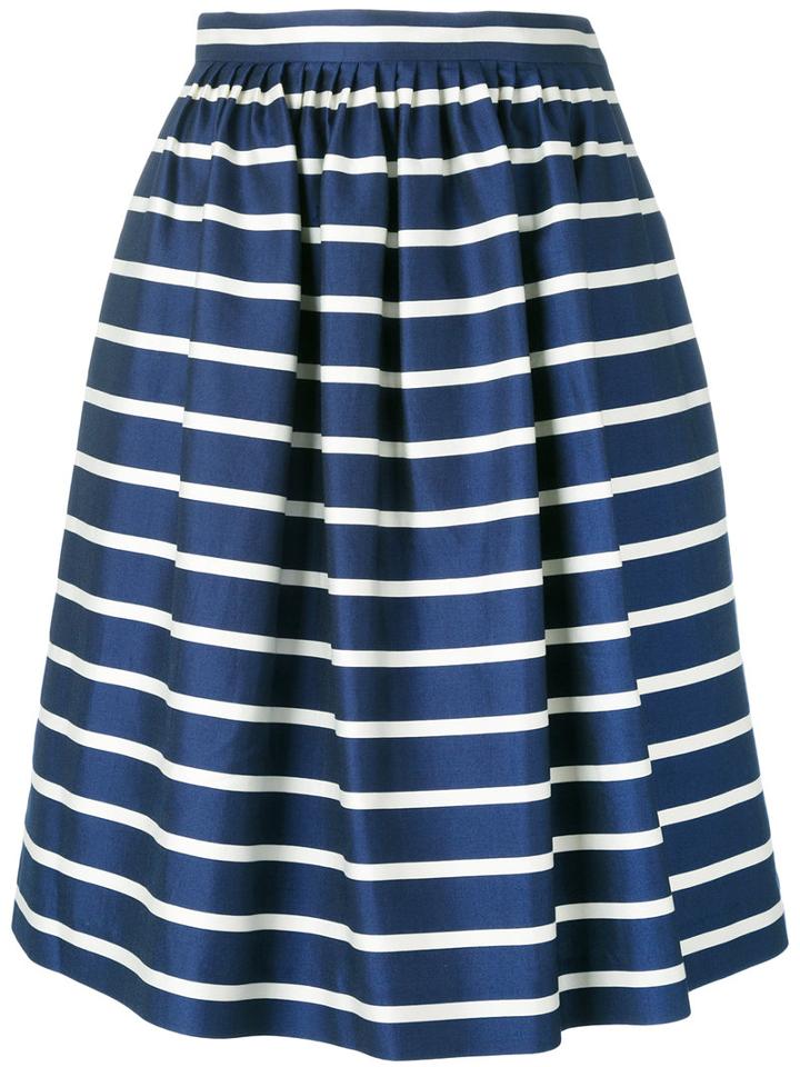 Polo Ralph Lauren - Striped Pleated Skirt - Women - Silk/cotton - 6, Women's, Blue, Silk/cotton