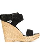 Stuart Weitzman Wedge Sandals, Women's, Size: 36, Black, Rubber/raffia/leather