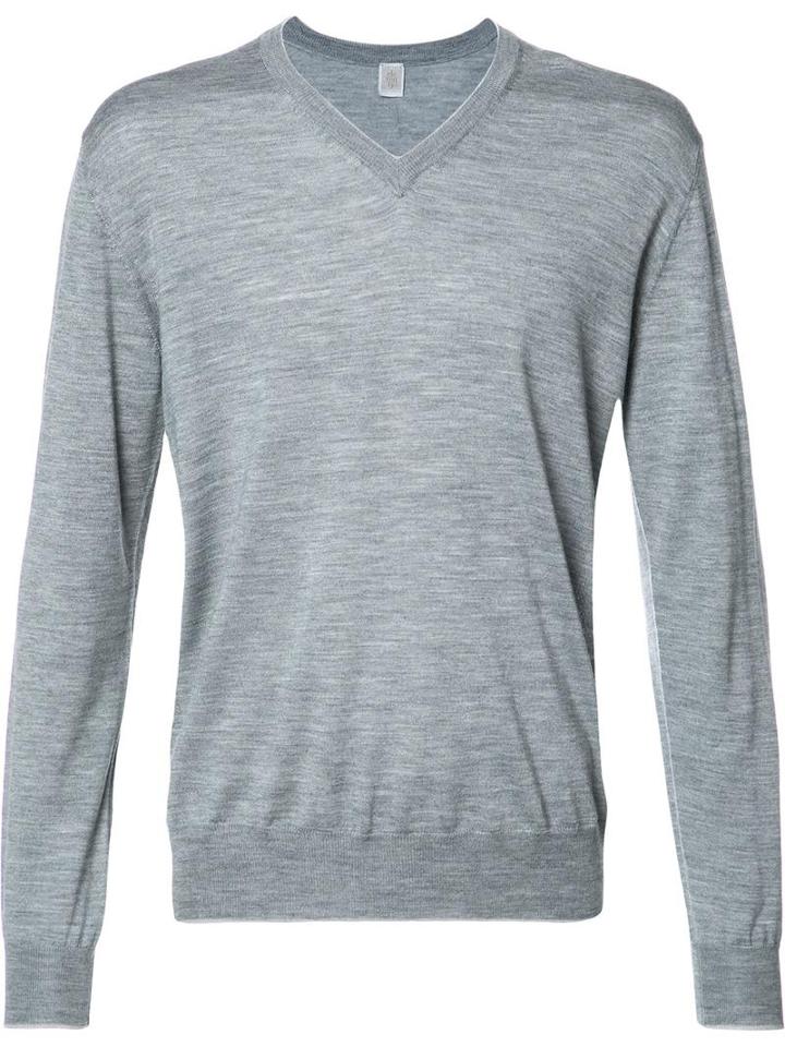 Eleventy V-neck Jumper, Men's, Size: Small, Grey, Silk/merino