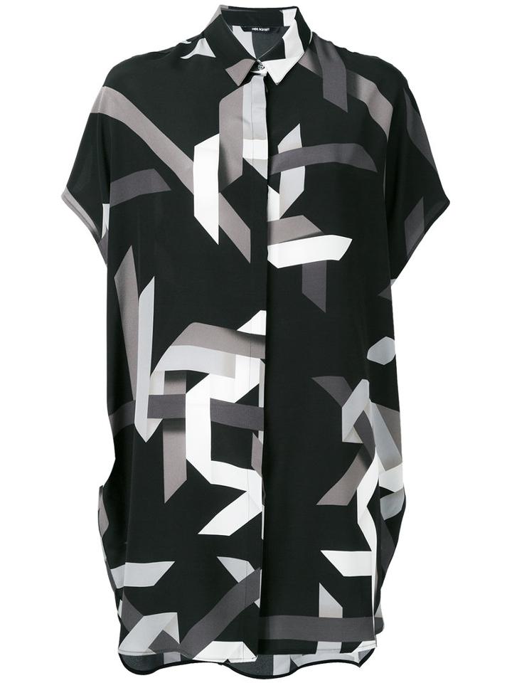 Neil Barrett - Geometric Print Shirt Dress - Women - Silk - Xs, Women's, Black, Silk