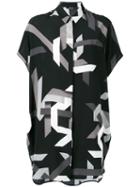 Neil Barrett - Geometric Print Shirt Dress - Women - Silk - Xs, Women's, Black, Silk