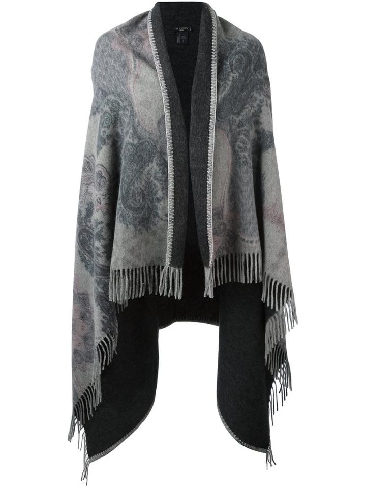 Etro Paisley Print Cape, Women's, Grey, Wool