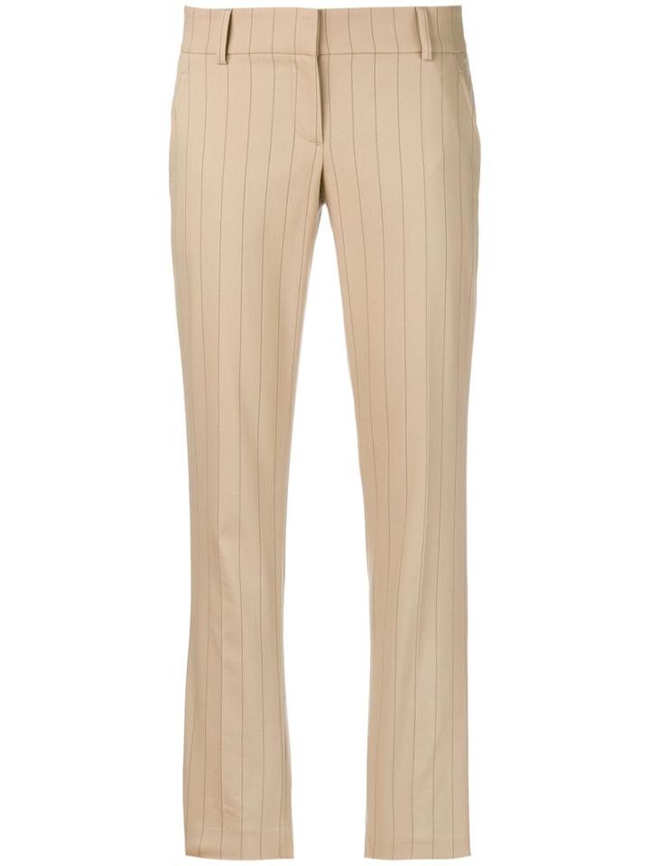 Brunello Cucinelli - Pinstripe Cropped Trousers - Women - Cotton/spandex/elastane - 40, Nude/neutrals, Cotton/spandex/elastane