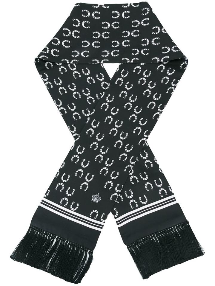 Dolce & Gabbana Horseshoe Print Fringed Scarf, Men's, Black, Silk