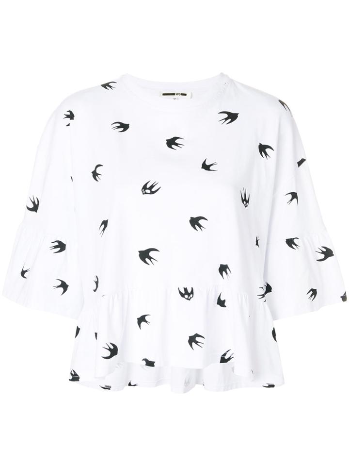 Mcq Alexander Mcqueen Swallow Print Ruffled T-shirt - White