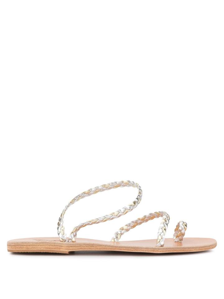 Ancient Greek Sandals Woven Strappy Gladiator Sandals - Silver