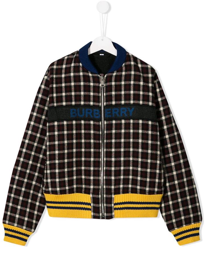 Burberry Kids Teen Logo Detail Check Bomber Jacket - Red