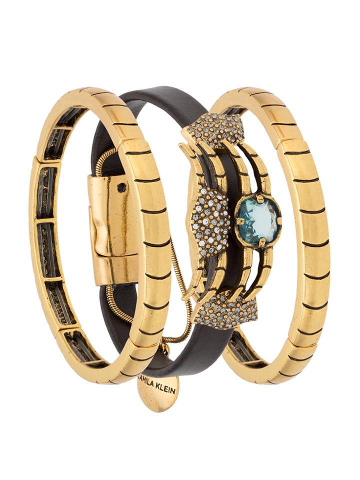 Camila Klein Leather Trim Three-bracelet Set - Metallic