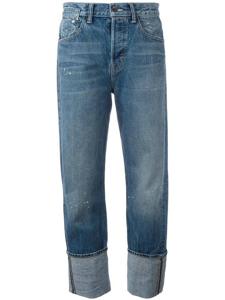 Helmut Lang Paint Splatter Boyfriend Jeans, Women's, Size: 27, Blue, Cotton/wool/cashmere/cotton
