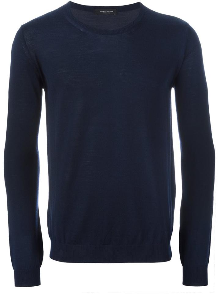 Roberto Collina Classic Sweater, Men's, Size: 52, Blue, Nylon/merino