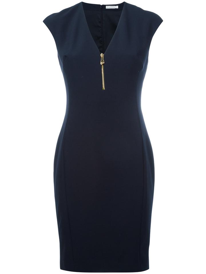 Versace Collection - Zipped V-neck Dress - Women - Polyester/spandex/elastane/viscose - 46, Women's, Blue, Polyester/spandex/elastane/viscose