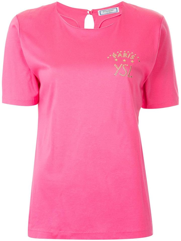 Yves Saint Laurent Vintage Studded Logo T-shirt - Pink & Purple