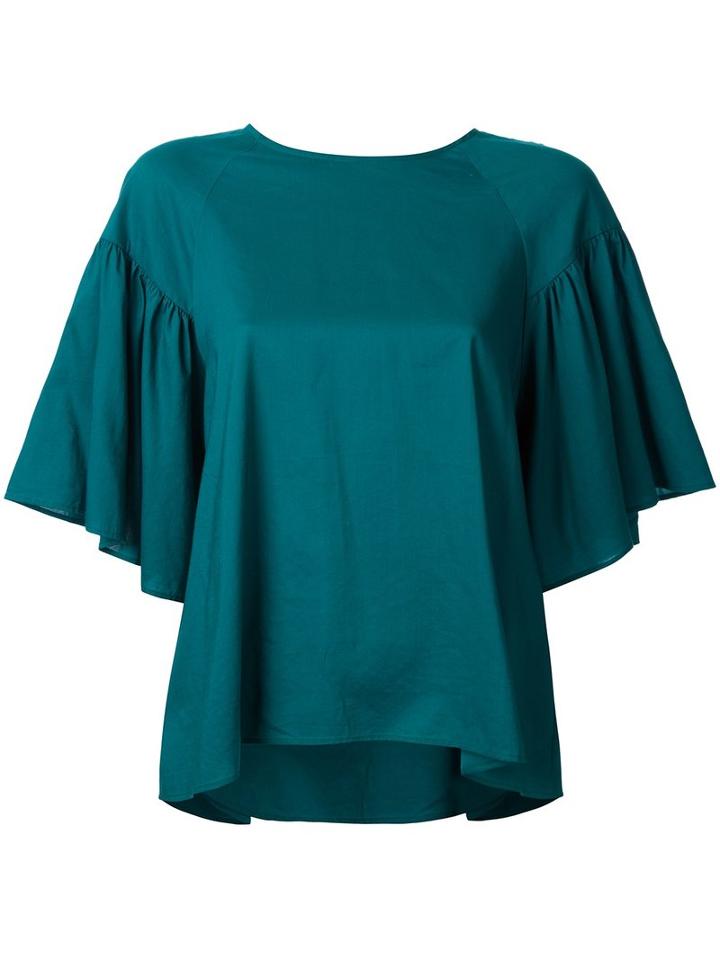 Muveil Flared Ruffled Blouse, Women's, Size: 38, Green, Cotton/tencel