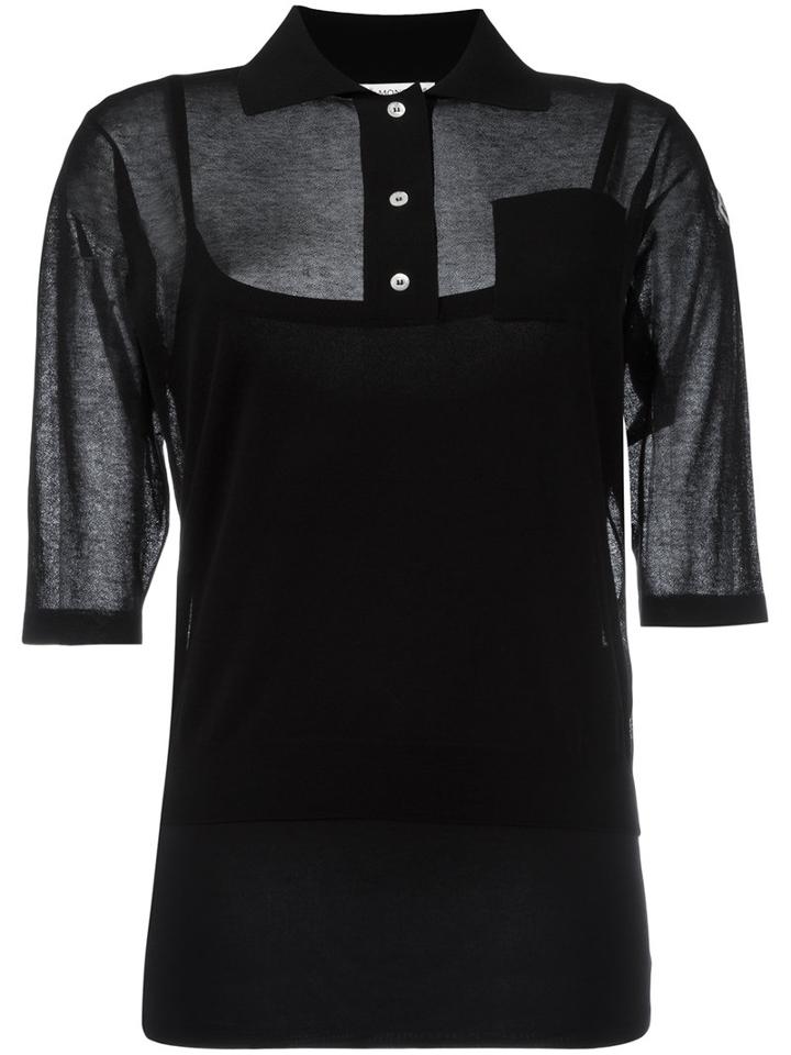 Moncler - Semi-sheer Knitted Polo Shirt - Women - Cotton/polyimide - M, Black, Cotton/polyimide
