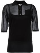 Moncler - Semi-sheer Knitted Polo Shirt - Women - Cotton/polyimide - M, Black, Cotton/polyimide