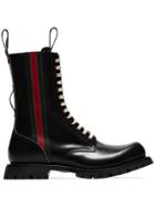 Gucci Leather Arley Web Boots - Black