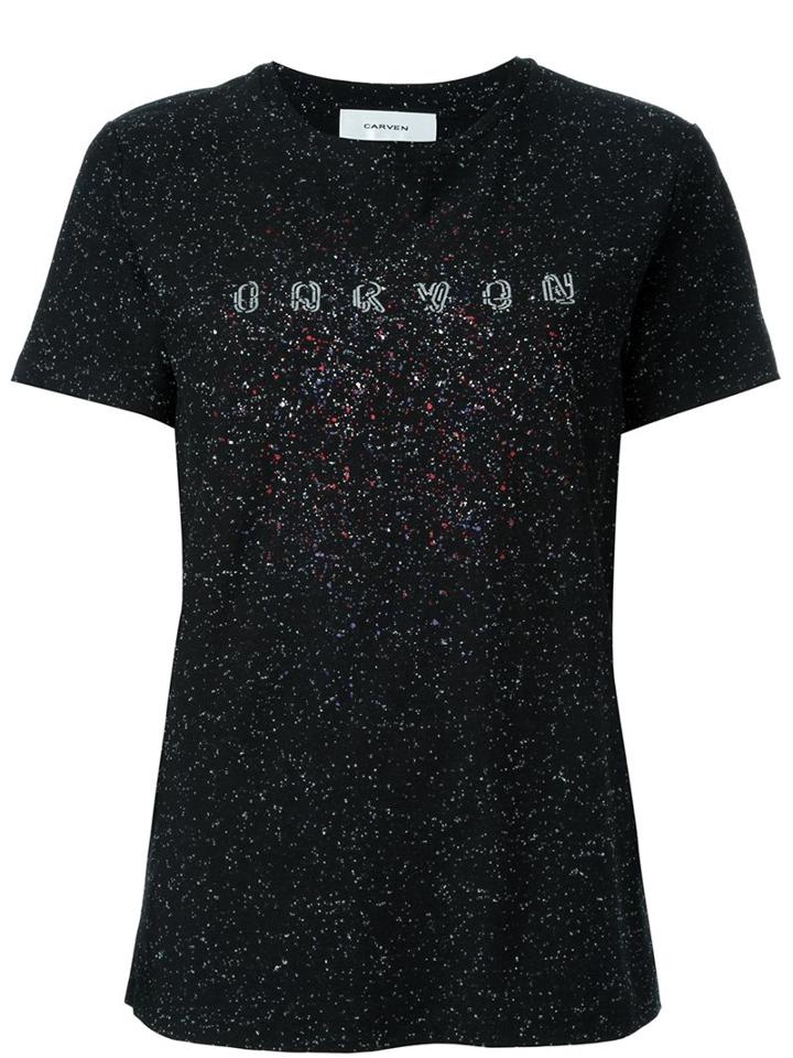 Carven Glitter Effect Logo T-shirt, Women's, Size: Medium, Black, Cotton/spandex/elastane