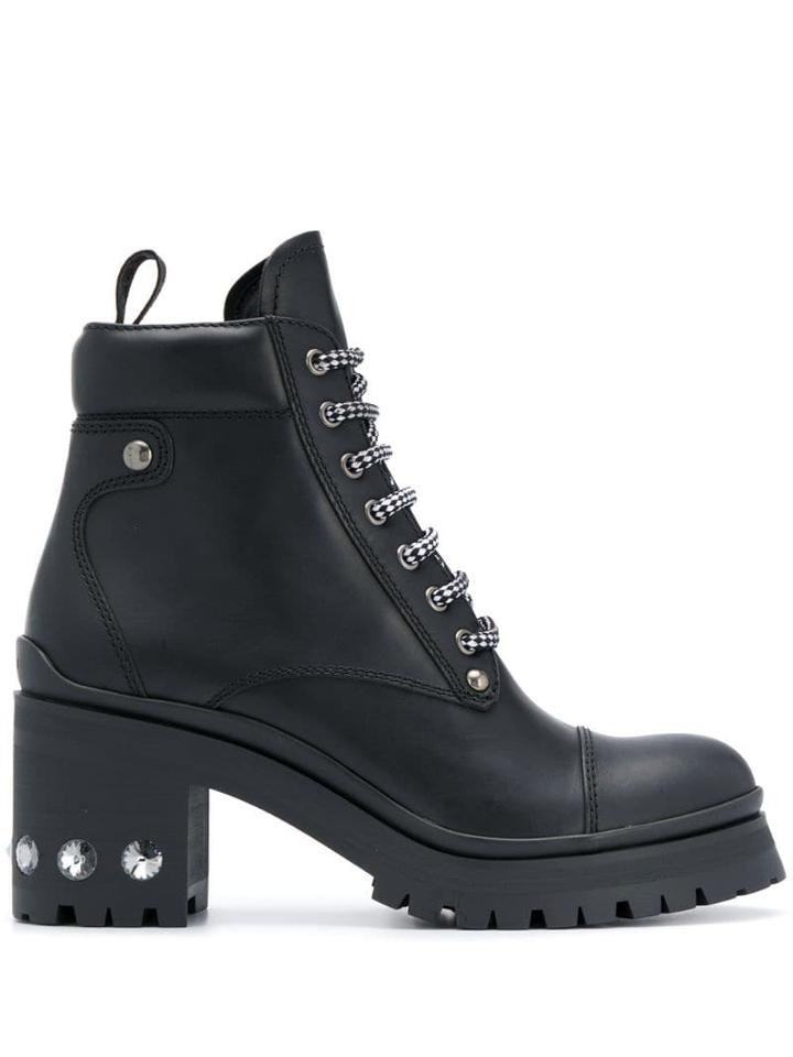 Miu Miu Mid-heeled Lace-up Boots - Black