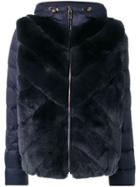 Liska Rabbit Fur Padded Hooded Coat - Blue