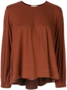 Tomorrowland Flared Crew-neck Top - Brown