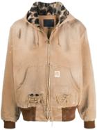 R13 Hooded Distressed Varsity Jacket - Neutrals