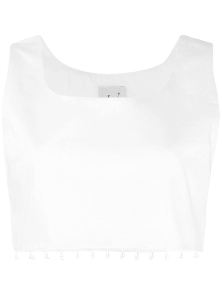 L'autre Chose Embellished Cropped Top - White