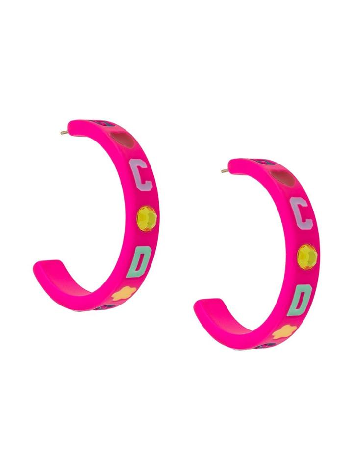 Gcds Embossed Logo Hoop Earrings - Pink