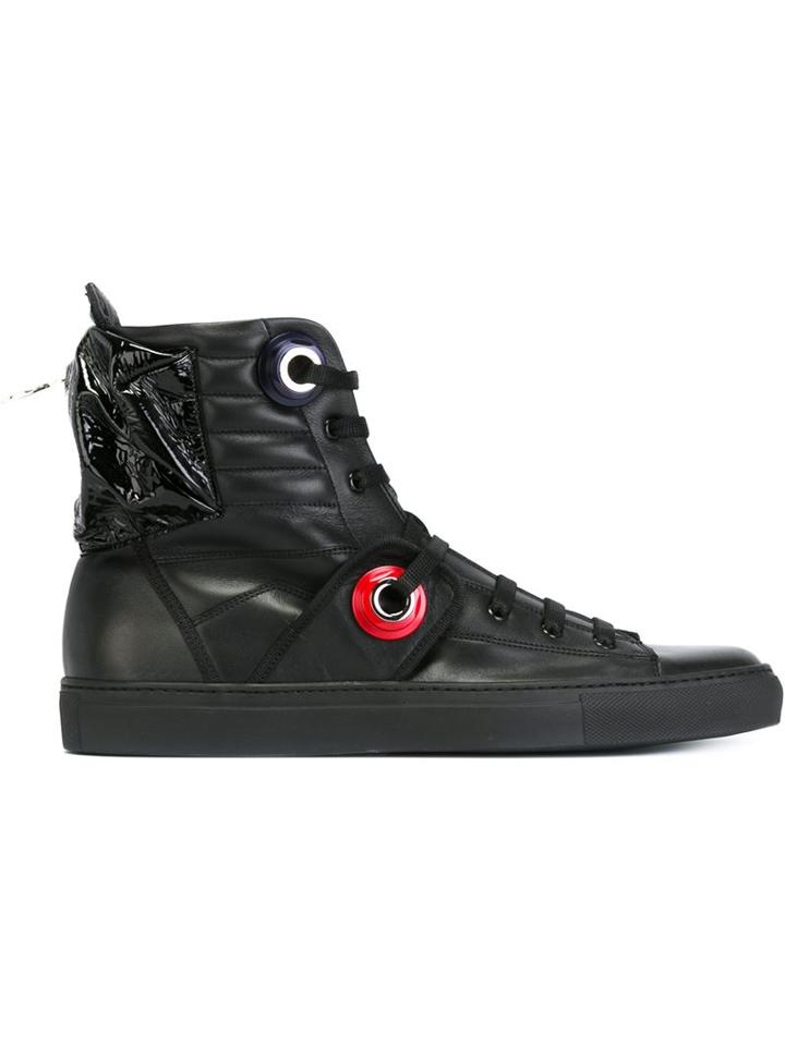 Raf Simons Eyelet Detail Hi-top Sneakers, Men's, Size: 43, Black, Calf Leather/rubber/patent Leather