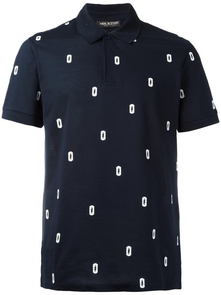 Neil Barrett Razor Blade Lightning Bolt Polo Shirt, Men's, Size: Medium, Blue, Cotton