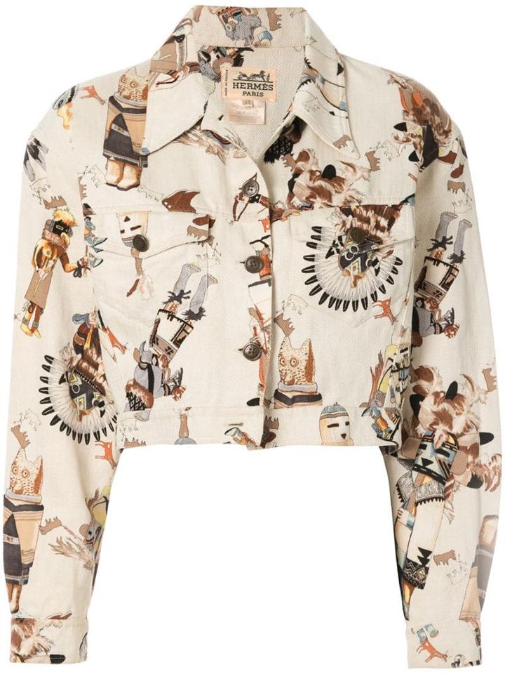 Hermès Pre-owned First Nation Print Cropped Jacket - White
