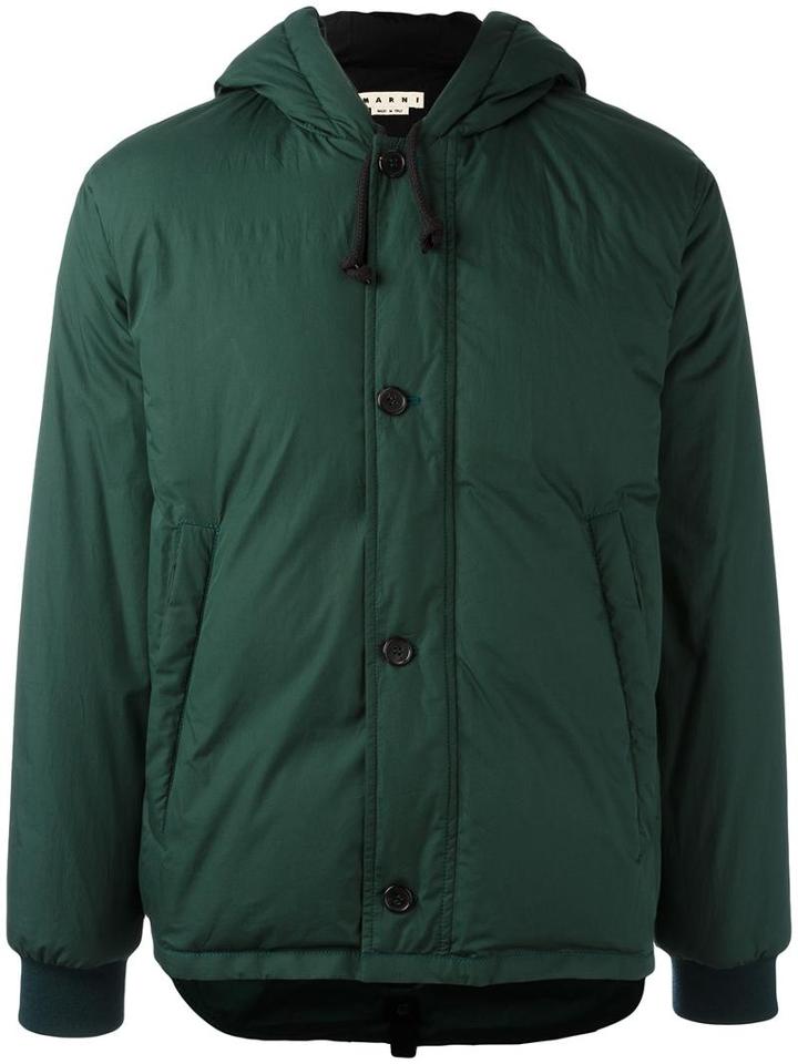 Marni Hooded Down Jacket, Men's, Size: 46, Green, Cotton/feather Down/wool