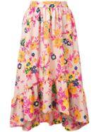 Msgm Asymmetric Floral Print Skirt - Neutrals