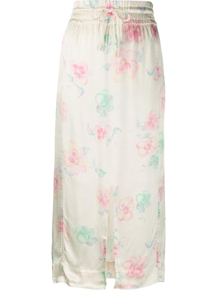 Ganni Drawstring Floral-print Skirt - Yellow