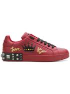 Dolce & Gabbana Printed Studded Sneakers - Red
