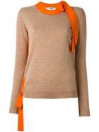 Msgm Contrast Collar And Side Sweater, Women's, Size: Medium, Nude/neutrals, Virgin Wool