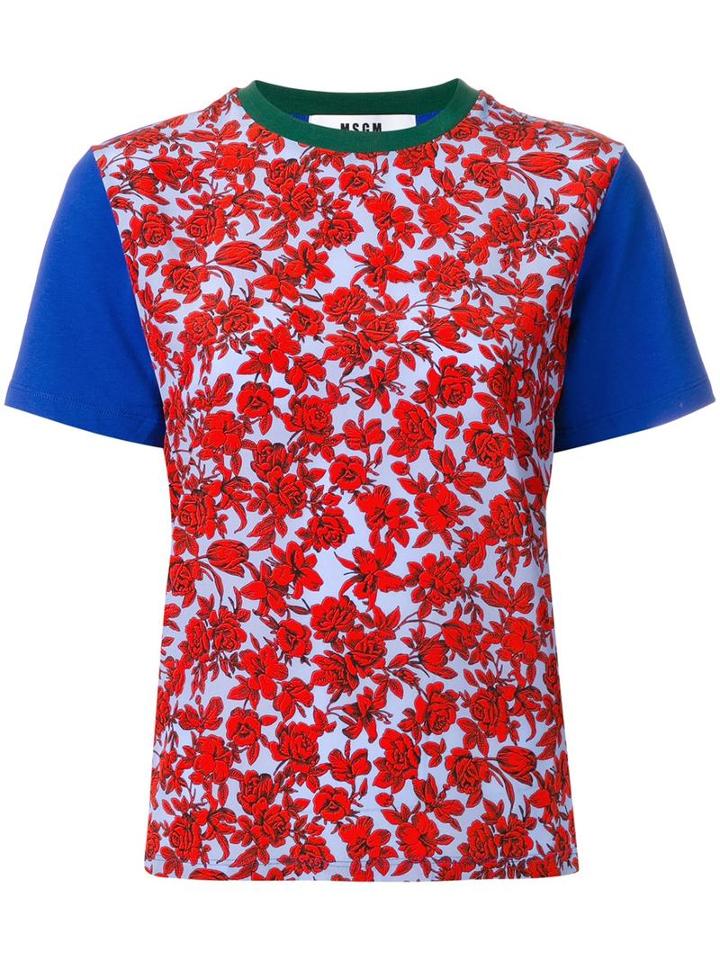 Msgm Roses Print T-shirt, Women's, Size: Large, Red, Cotton