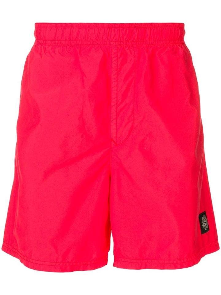 Stone Island Logo Swim Trunks - Red