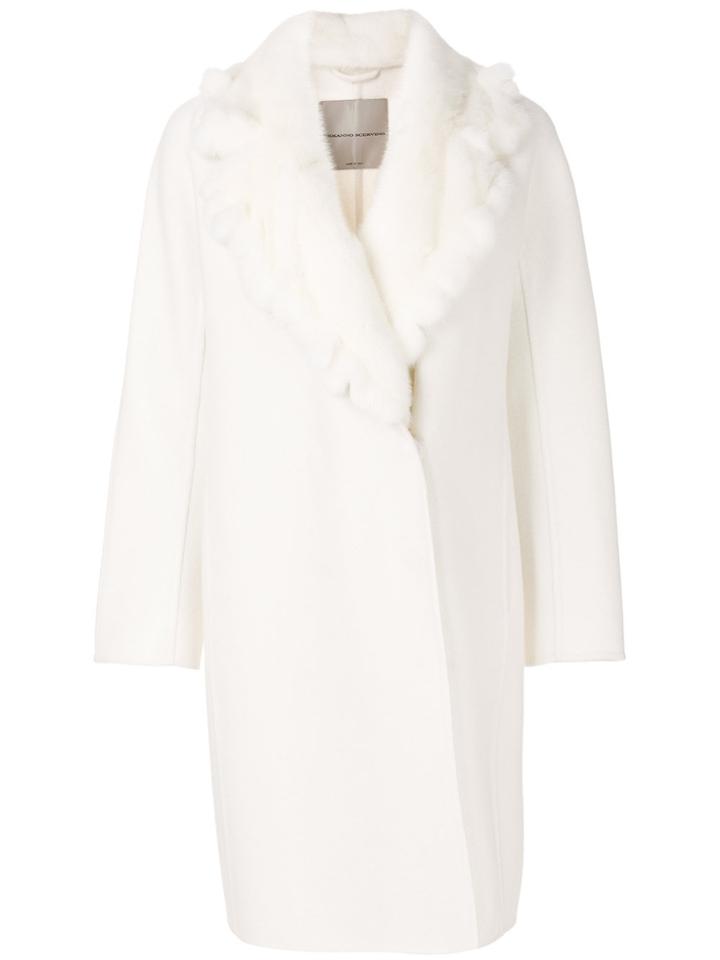 Ermanno Scervino Faux Fur Trim Coat - White
