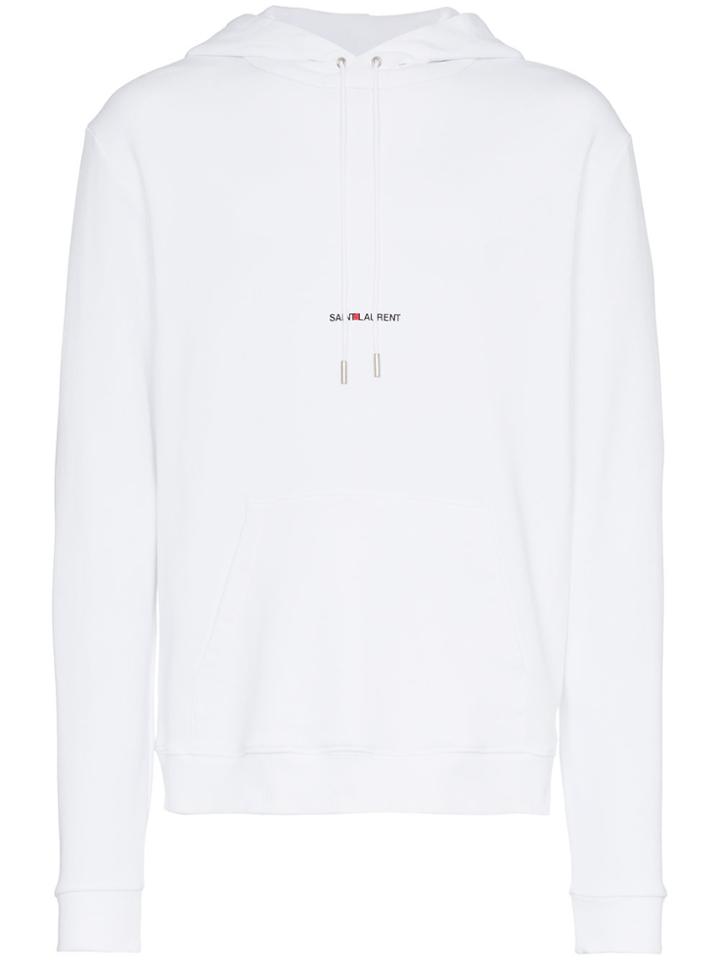 Saint Laurent Signature Logo Cropped Hooded Sweatshirt - White