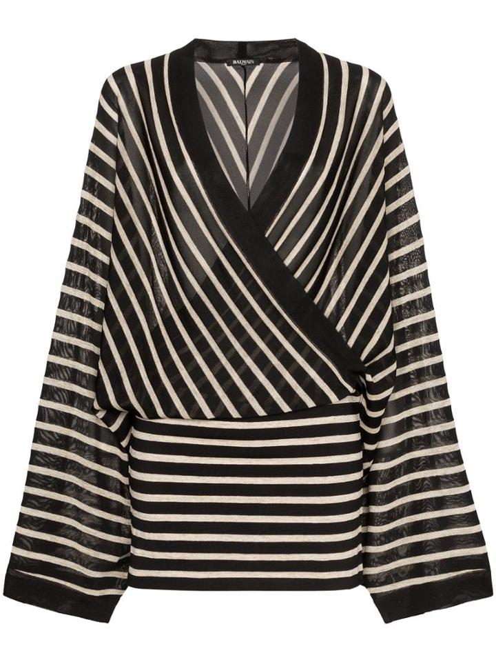 Balmain V Neck Knitted Linen Blend Dress - Black