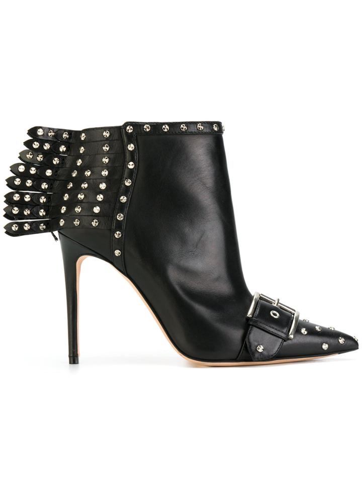 Alexander Mcqueen Studded Fringe Heel Ankle Boots - Black