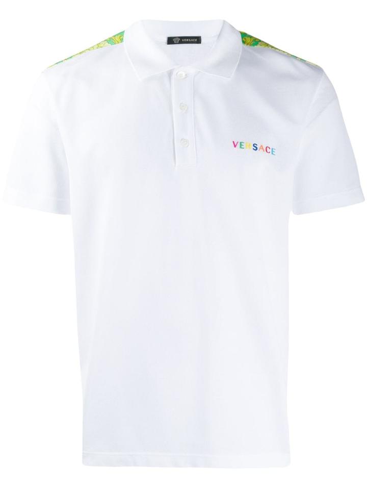 Versace Baroque Print Shoulder Detail Polo Shirt - White