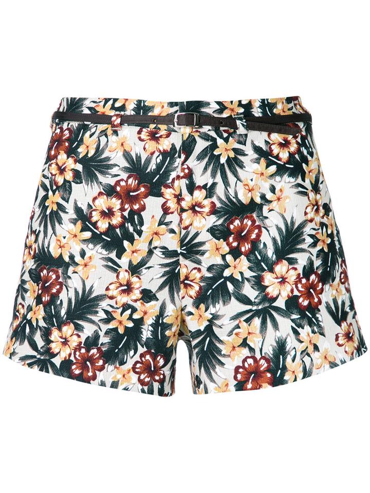 Loveless - Floral Belted Shorts - Women - Linen/flax/polyester - 7, Linen/flax/polyester
