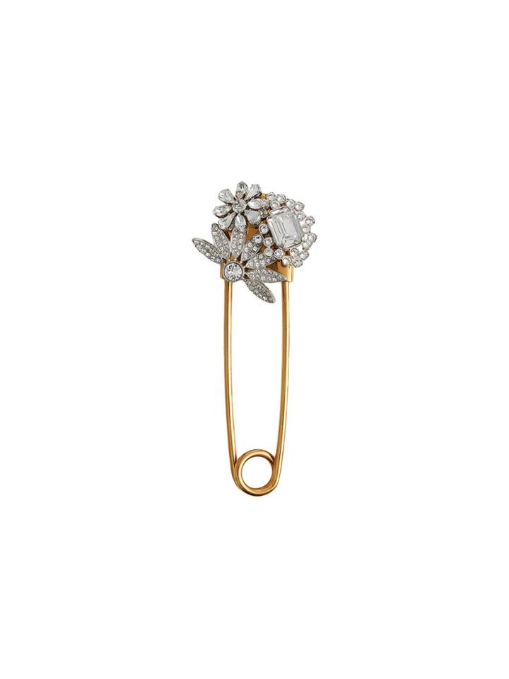 Burberry Crystal And Brass Oversized Pin - Metallic